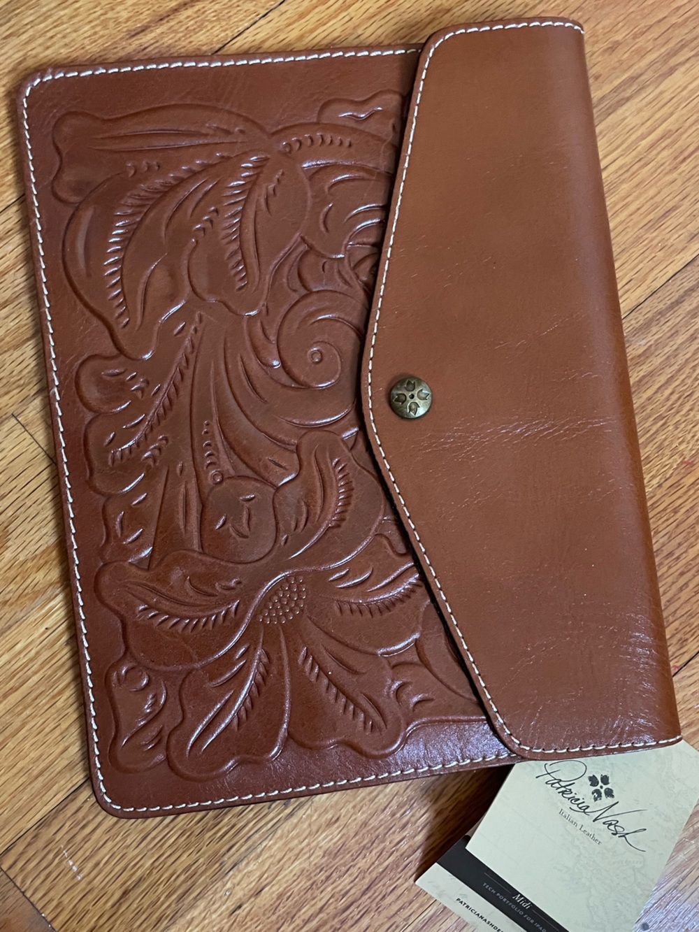 NWT Patricia Nash Cognac Brown Leather Zip Clutch Envelope